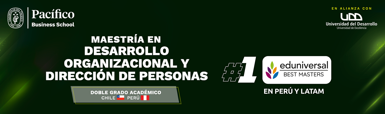 Banner de la Maestría en Desarrollo Organizacional y Dirección de Personas de la Pacífico, Maestría en RR.HH de la Pacífico, nueva línea gráfica de la Maestría en Dirección de Personas UP, bienvenido a la Maestría en Dirección